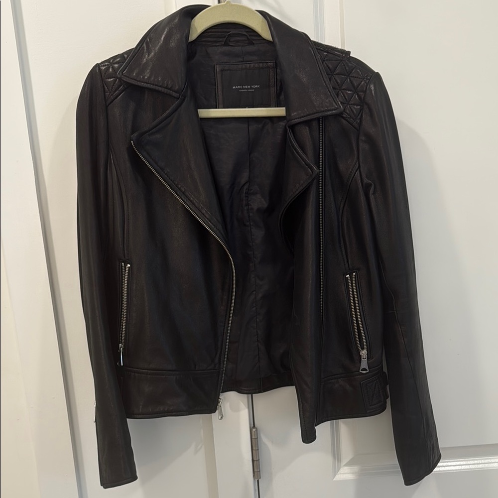 Marc New York Quilted Motorcycle Black Leather Jacket